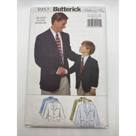 Butterick Father & Son Pattern 5957 Jacket All Sizes Boys 2-8 Men 30-48 Uncut - Picture 1 of 2